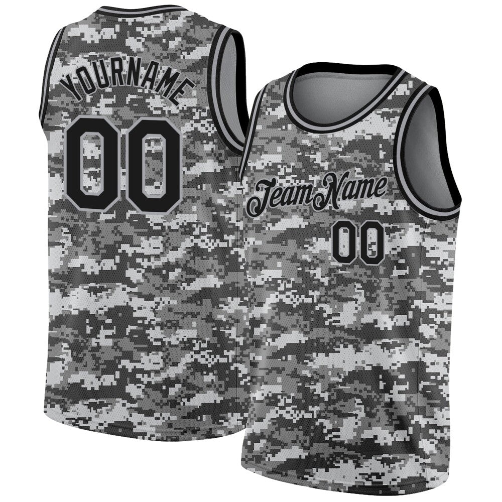 Custom Camo Black-Gray 3D High-quality Salute To Service Basketball Jersey