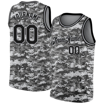 Custom Camo Black-Gray 3D High-quality Salute To Service Basketball Jersey