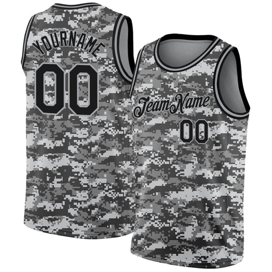 Custom Camo Black-Gray 3D High-quality Salute To Service Basketball Jersey