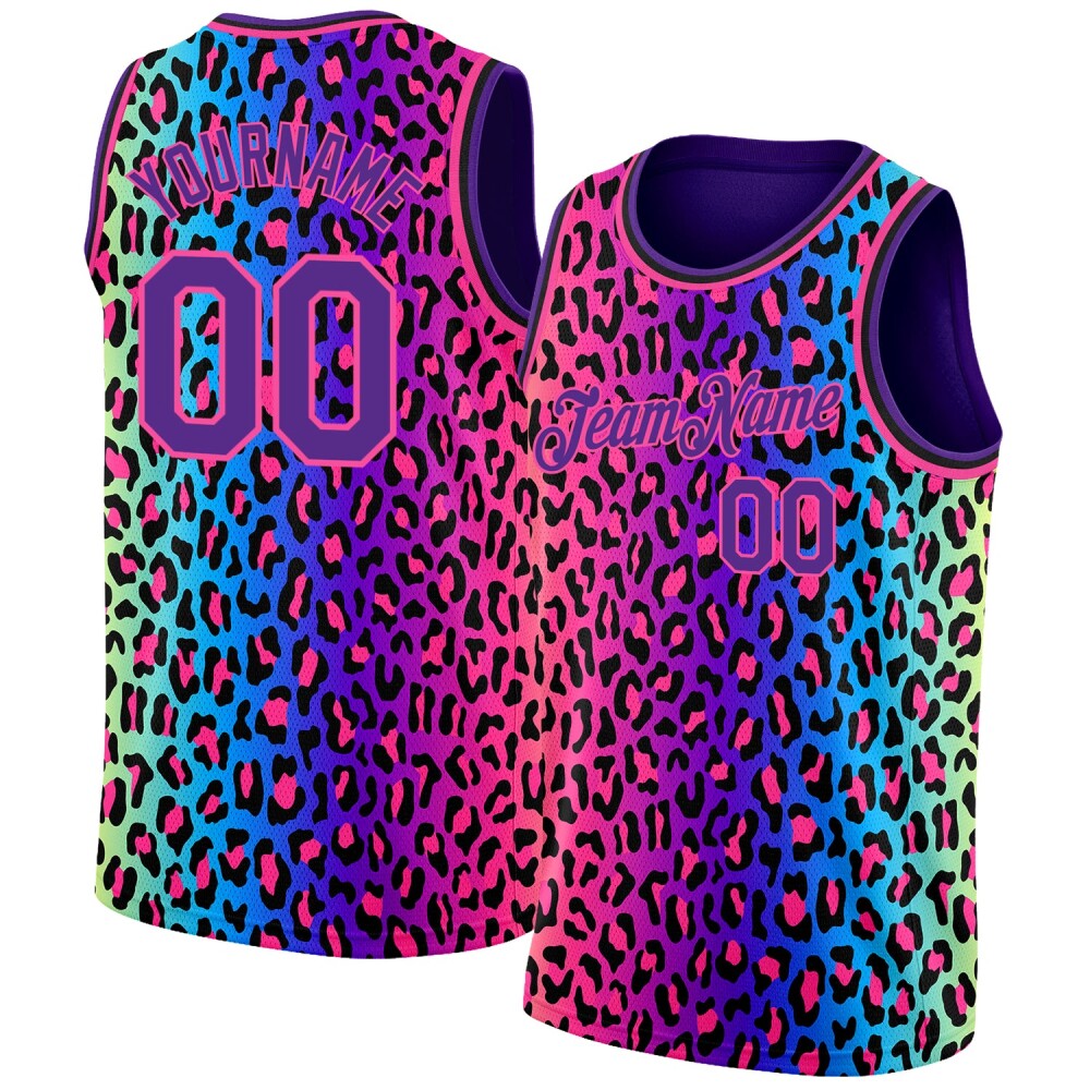 Custom Purple Pink-Black 3D Pattern Design Leopard Print High-quality Basketball Jersey