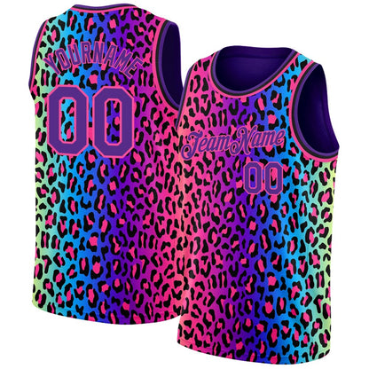 Custom Purple Pink-Black 3D Pattern Design Leopard Print High-quality Basketball Jersey