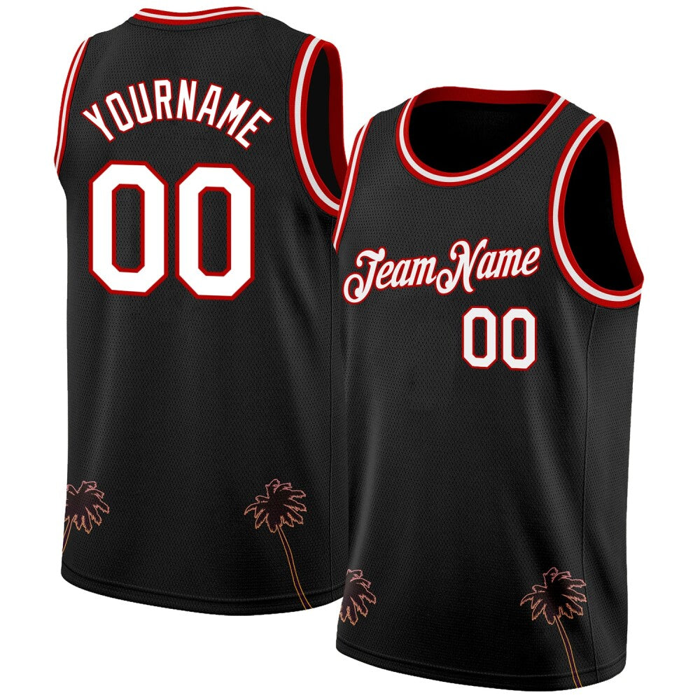 Custom Black White-Red 3D Pattern Hawaii Palm Trees High-quality Basketball Jersey