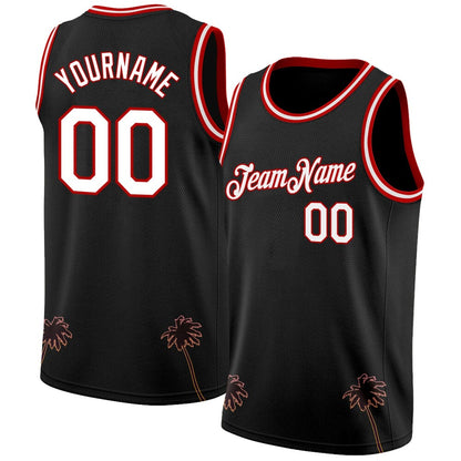 Custom Black White-Red 3D Pattern Hawaii Palm Trees High-quality Basketball Jersey