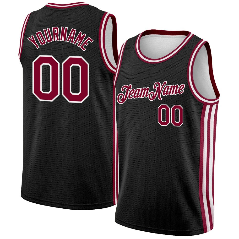 Custom Black Maroon-White Side Stripes High-quality City Edition Basketball Jersey