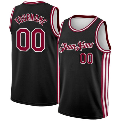 Custom Black Maroon-White Side Stripes High-quality City Edition Basketball Jersey
