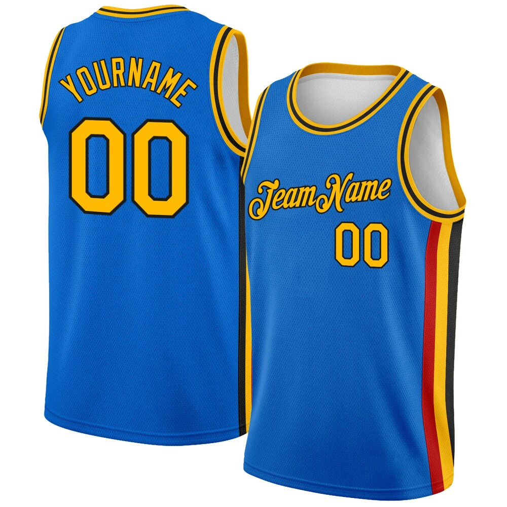 Custom Blue Gold-Black Side Stripes High-quality City Edition Basketball Jersey