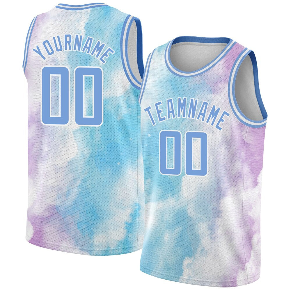 Custom White Light Blue-Purple 3D Pattern Design Sky With Clouds Watercolor Style High-quality Basketball Jersey