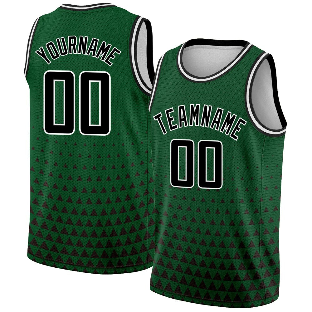 Custom Green Black-White Triangle Shapes High-quality City Edition Basketball Jersey