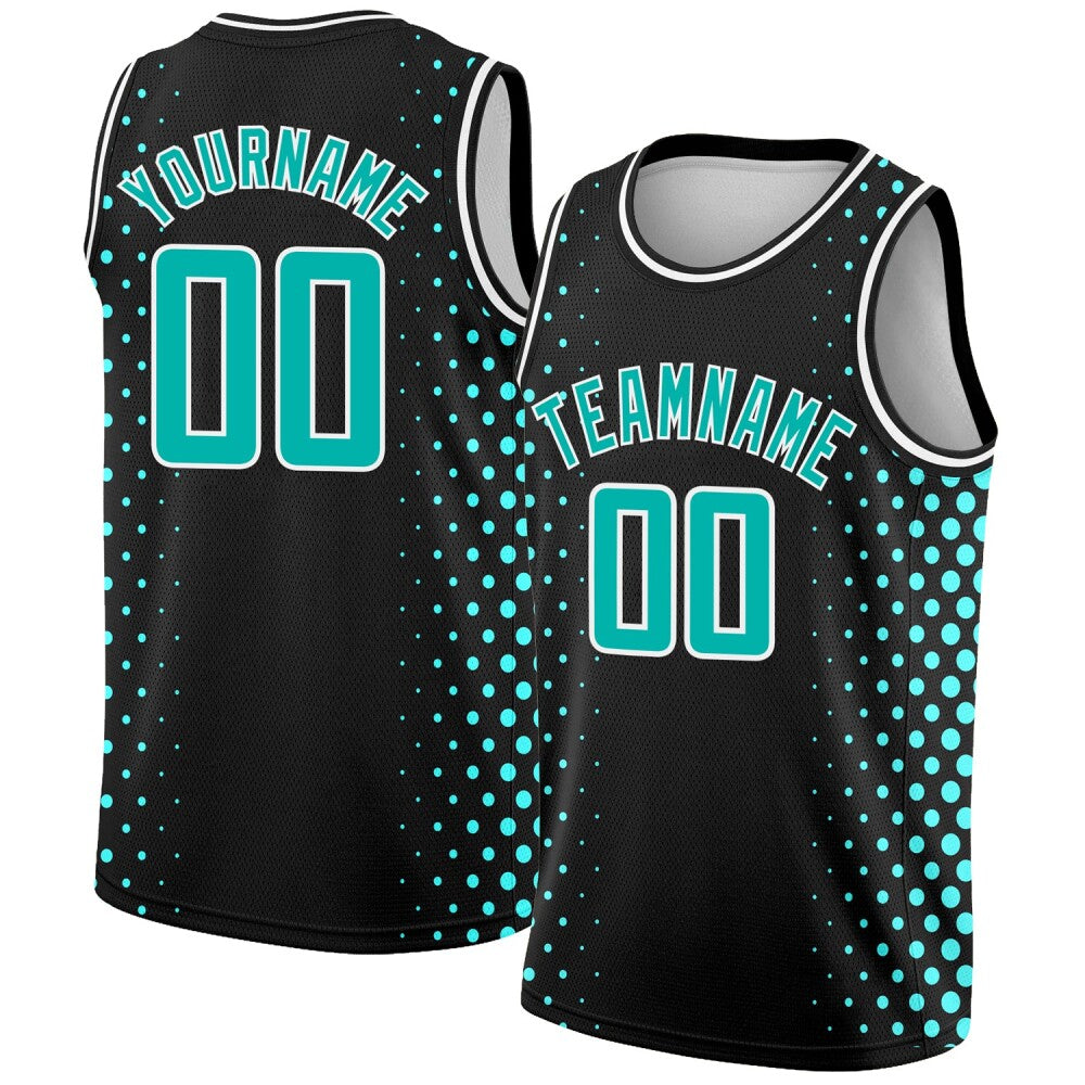 Custom Black Aqua-White Halftone High-quality City Edition Basketball Jersey