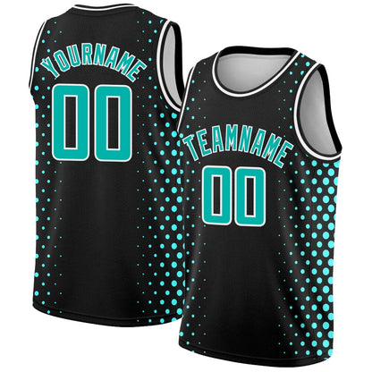 Custom Black Aqua-White Halftone High-quality City Edition Basketball Jersey