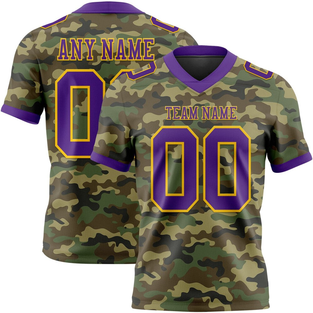 Custom Camo Purple-Yellow 3D Pattern Salute To Service High-quality Football Jersey