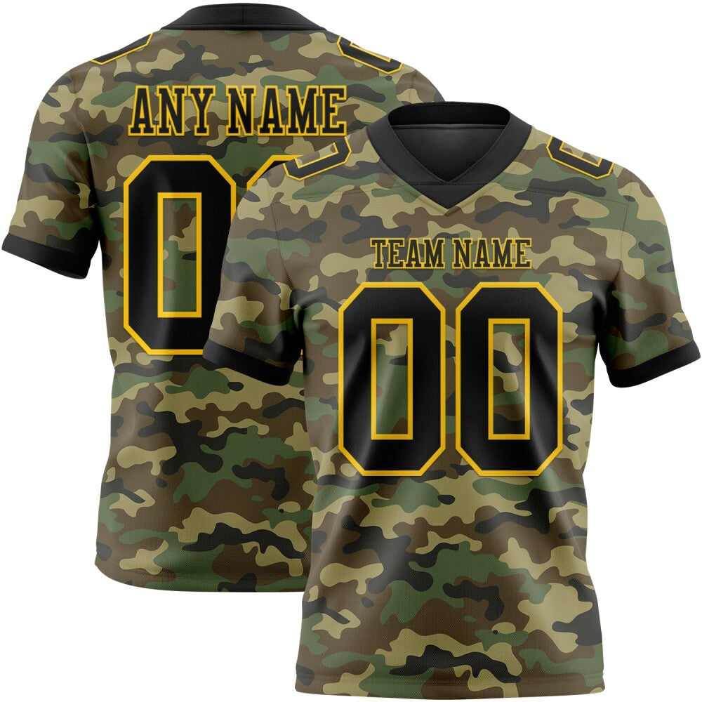 Custom Camo Black-Yellow 3D Pattern Salute To Service High-quality Football Jersey (7740)
