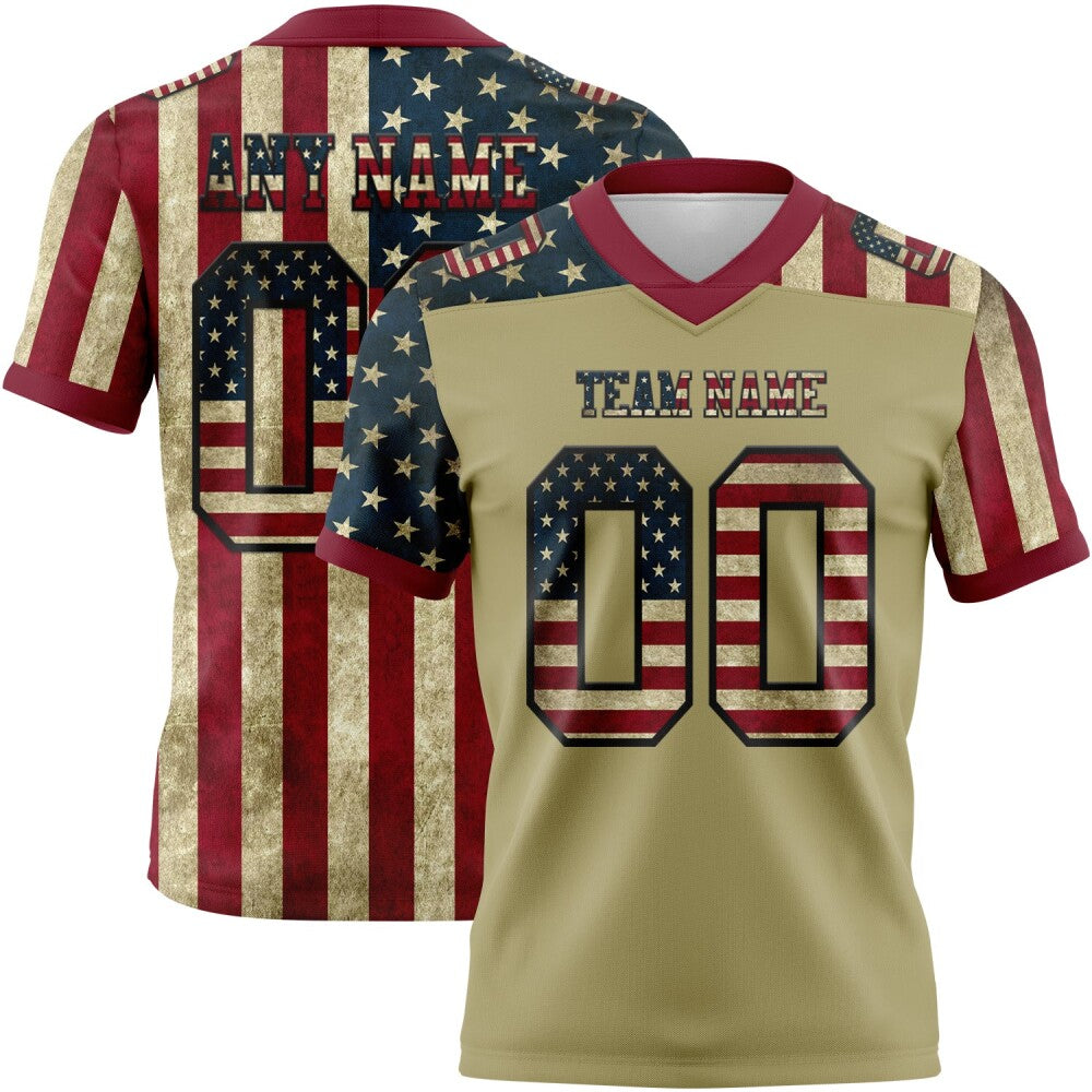 Custom Cream Vintage USA Flag Crimson-Black 3D Pattern High-quality Football Jersey