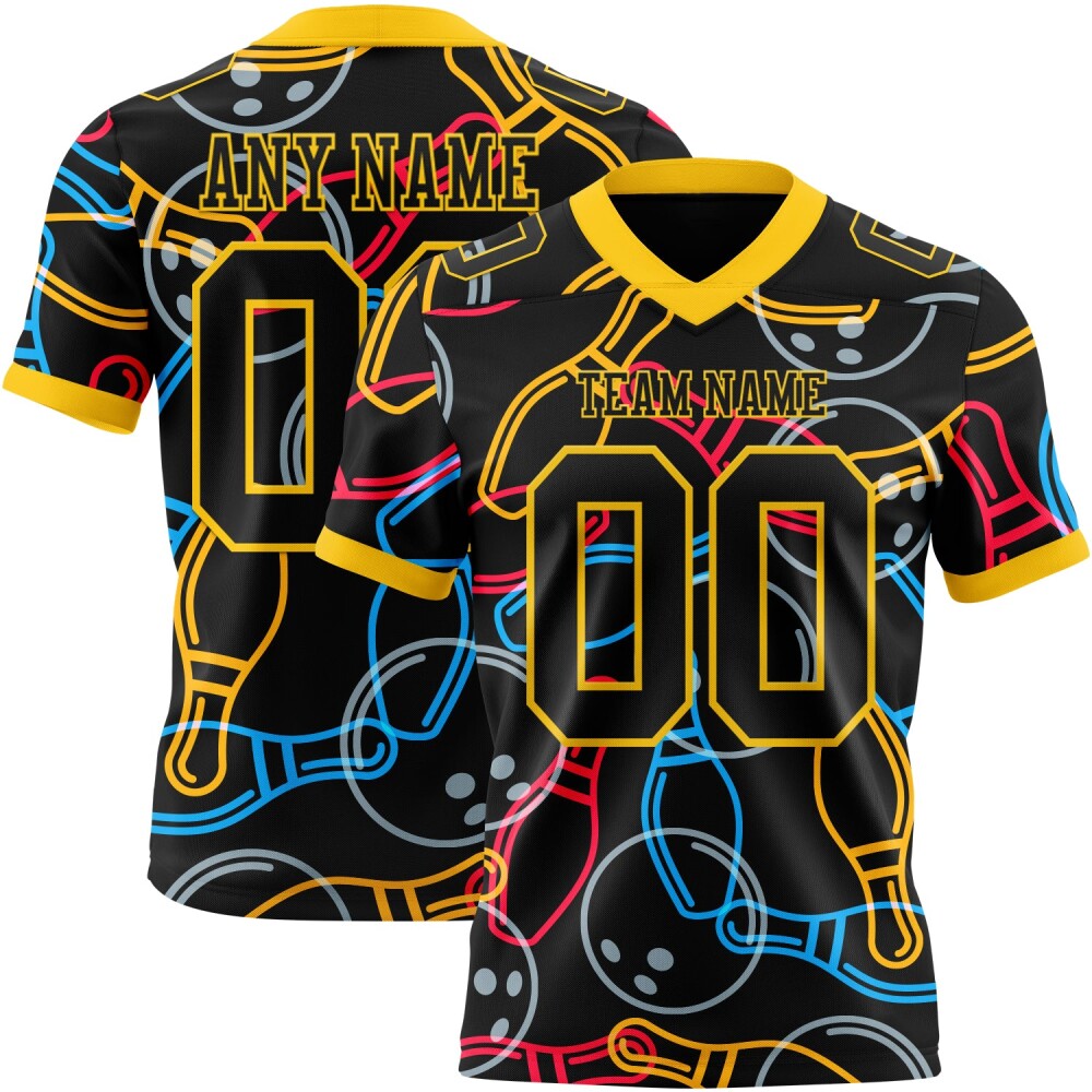 Custom Black Yellow 3D Pattern Bowling High-quality Football Jersey (7783)