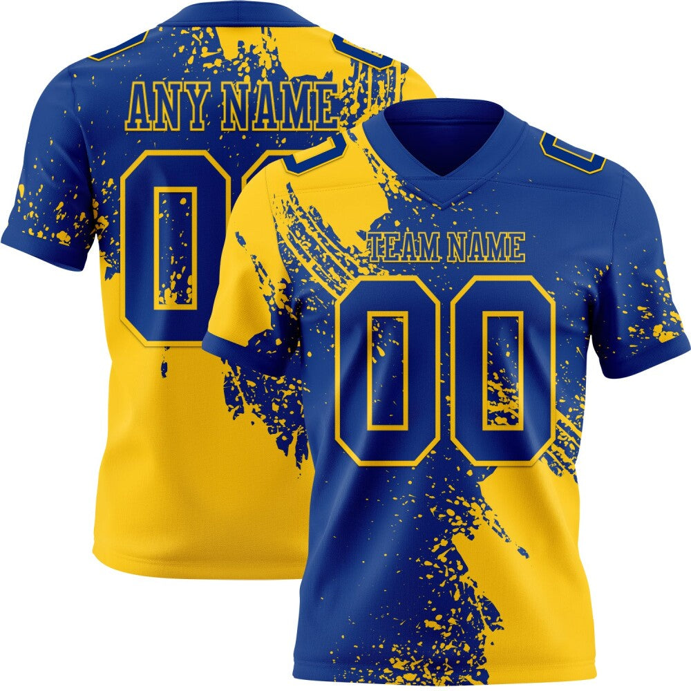 Custom Royal Yellow 3D Pattern Abstract Brush Stroke High-quality Football Jersey
