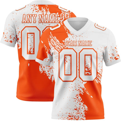 Custom White Orange 3D Pattern Abstract Brush Stroke High-quality Football Jersey