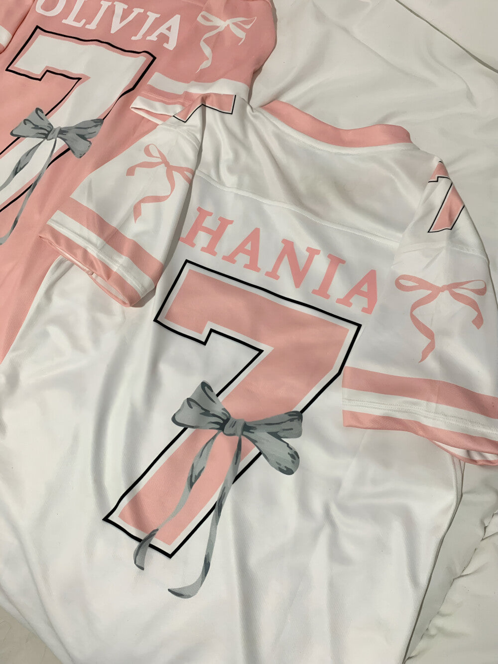 Custom Coquette Jersey, White Pink Custom Jersey, Personalized Bloom Jersey, Women Custom Name Number Jersey, Gift For Women