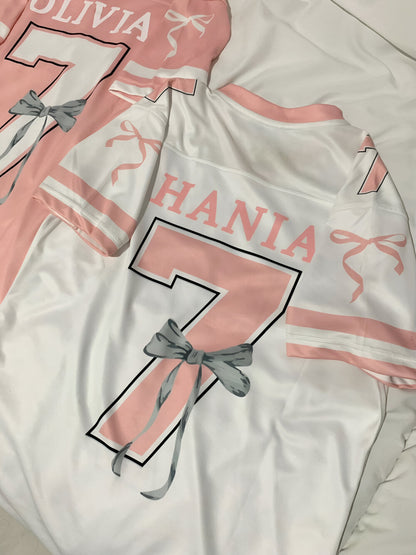 Custom Coquette Jersey, White Pink Custom Jersey, Personalized Bloom Jersey, Women Custom Name Number Jersey, Gift For Women