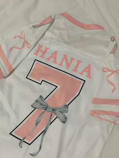 Custom Coquette Jersey, Pink White Custom Jersey, Personalized Bloom Jersey, Women Custom Name Number Jersey, Gift For Women