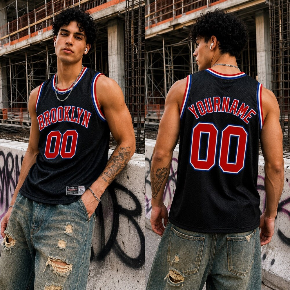 Custom Black -Red Round Neck Sublimation Basketball Uniform Jersey