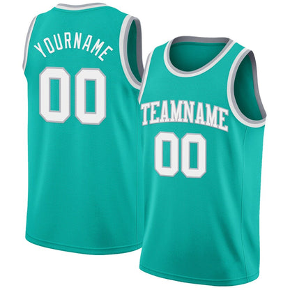 Custom Aqua White-Gray High-quality Basketball Jersey