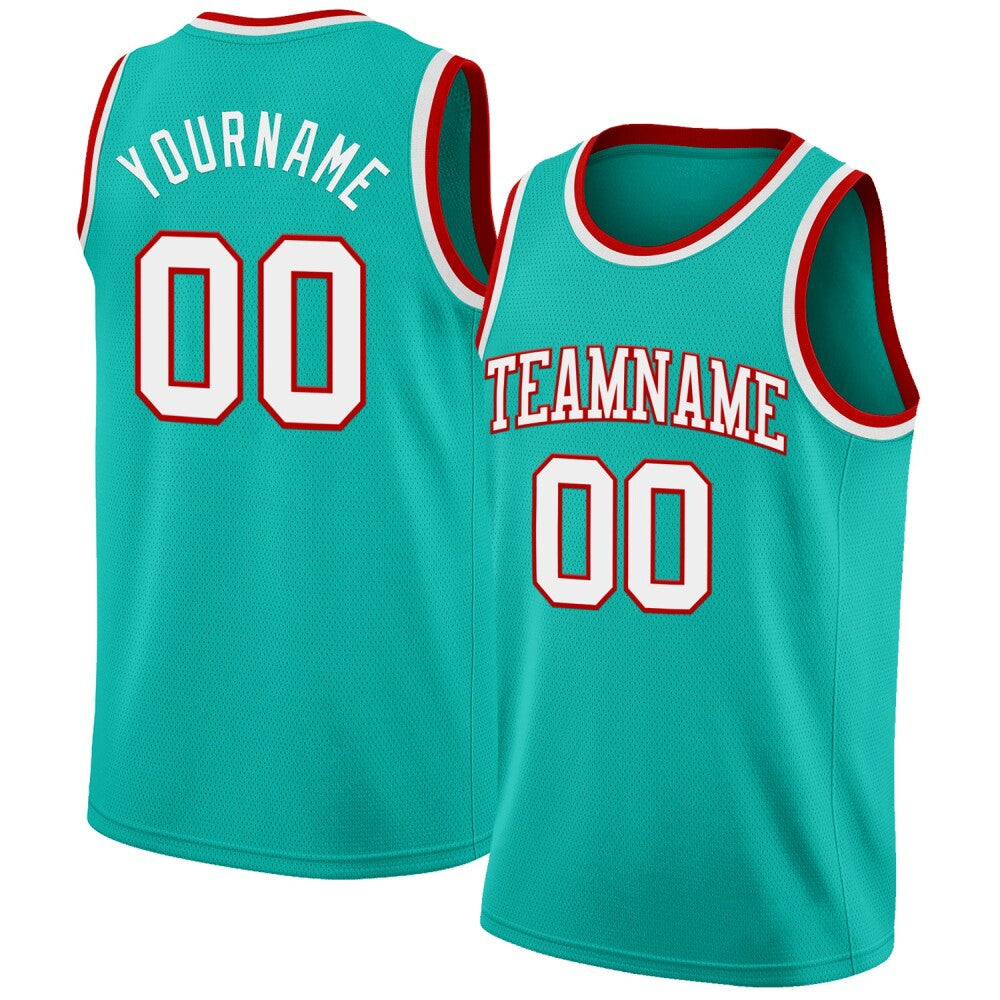 Custom Aqua White-Red High-quality Basketball Jersey