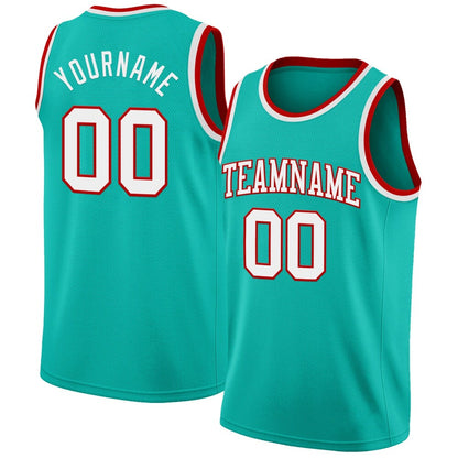 Custom Aqua White-Red High-quality Basketball Jersey