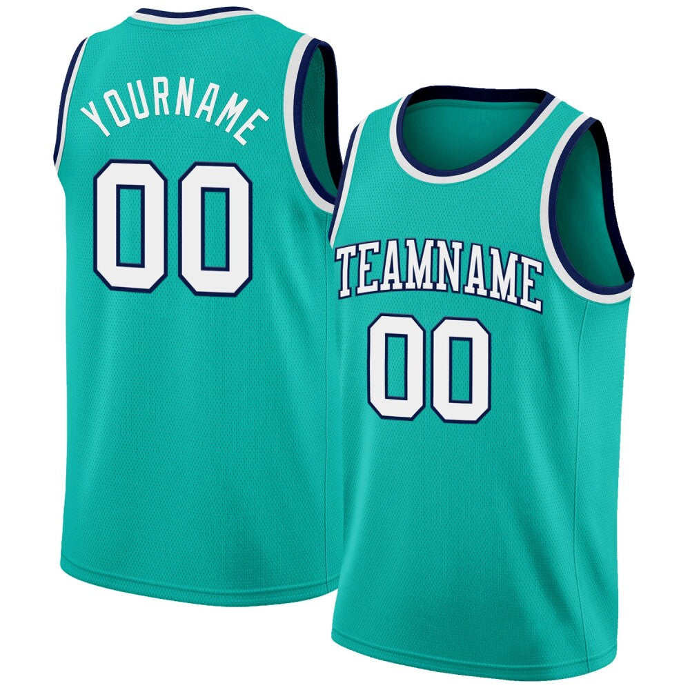 Custom Aqua White-Navy High-quality Basketball Jersey