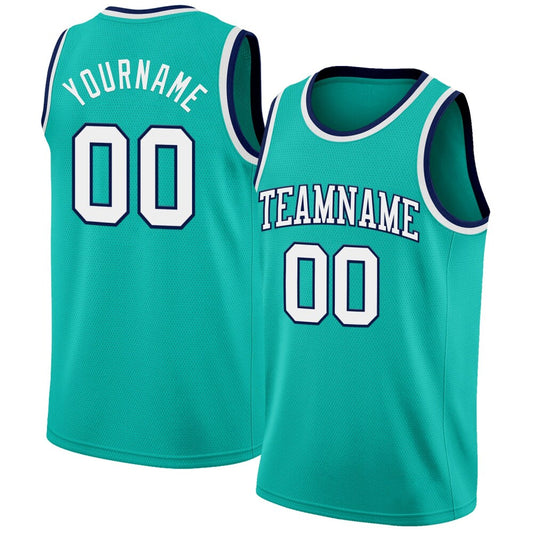 Custom Aqua White-Navy High-quality Basketball Jersey