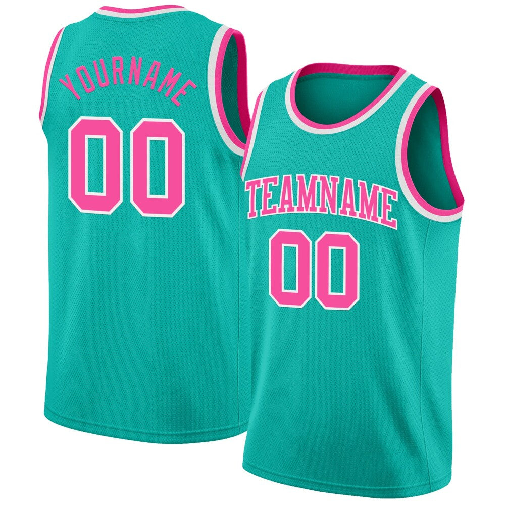 Custom Aqua Pink-White High-quality Basketball Jersey