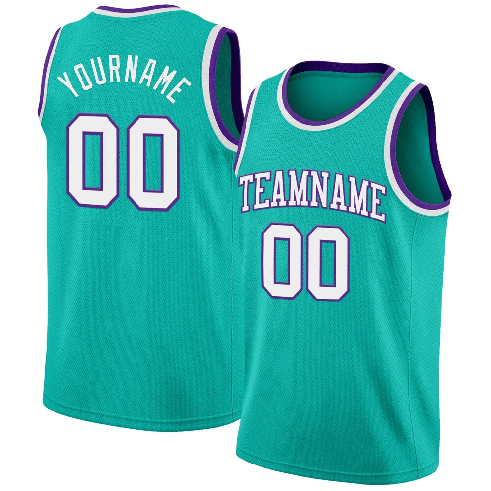 Custom Aqua White-Purple High-quality Basketball Jersey