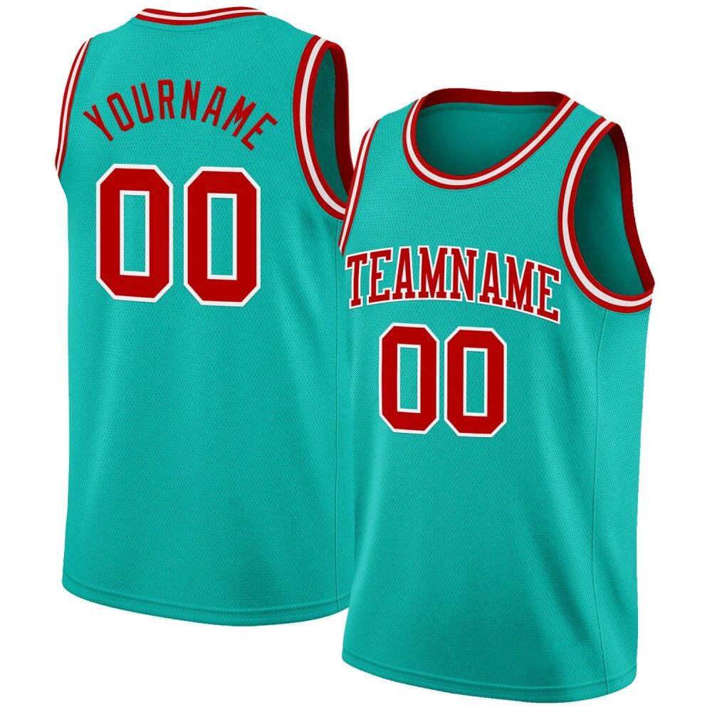 Custom Aqua Red-White High-quality Basketball Jersey