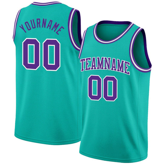 Custom Aqua Purple-White High-quality Basketball Jersey