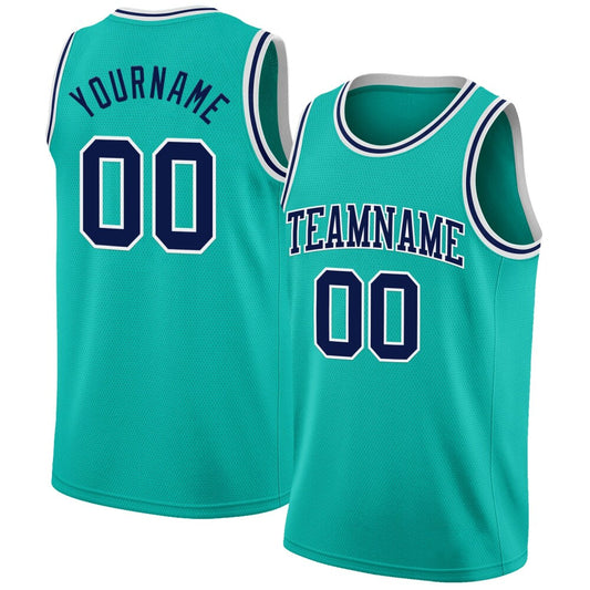 Custom Aqua Navy-White High-quality Basketball Jersey