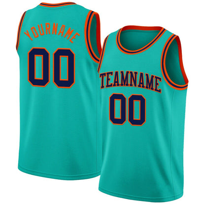 Custom Aqua Navy-Orange High-quality Basketball Jersey