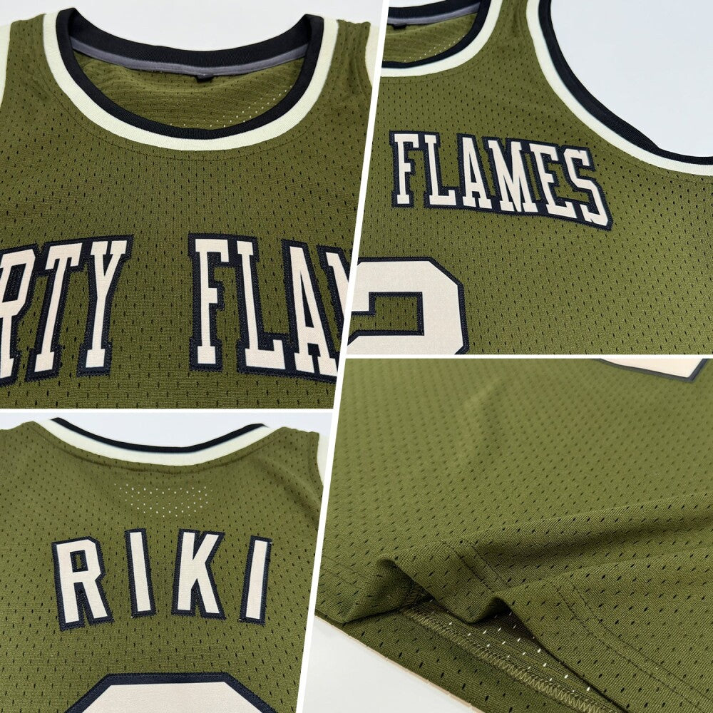 Custom Olive Cream-Black High-quality Throwback Salute To Service Basketball Jersey