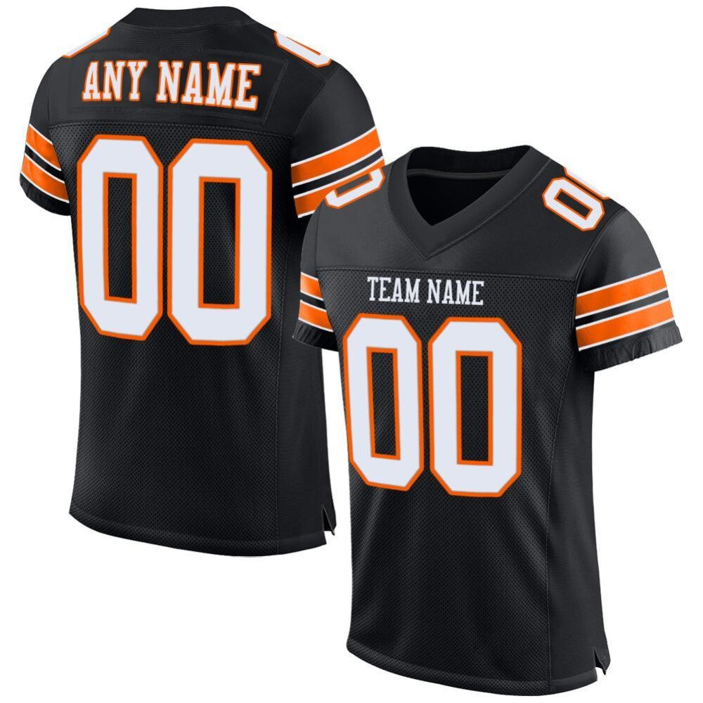 Custom Black White-Orange Mesh High-quality Football Jersey