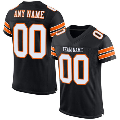 Custom Black White-Orange Mesh High-quality Football Jersey
