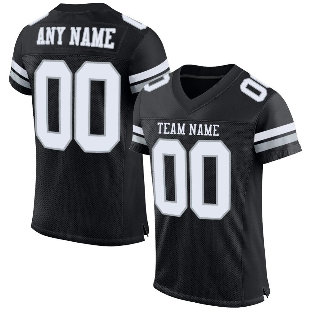 Custom Black White-Silver Mesh High-quality Football Jersey