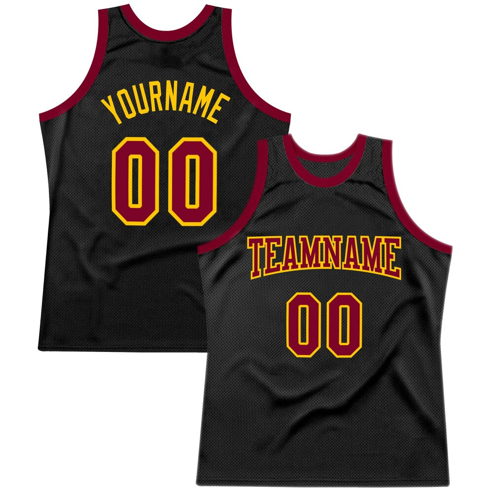 Custom Black Maroon-Gold High-quality Throwback Basketball Jersey
