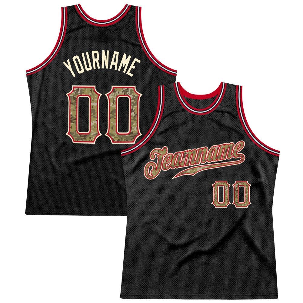 Custom Black Camo-Red High-quality Throwback Basketball Jersey