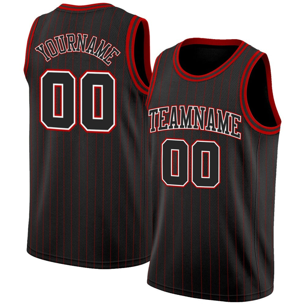 Custom Black Red Pinstripe Black-White High-quality Basketball Jersey