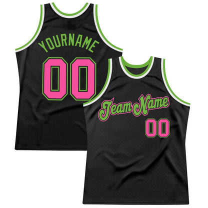 Custom Black Pink-Neon Green High-quality Throwback Basketball Jersey