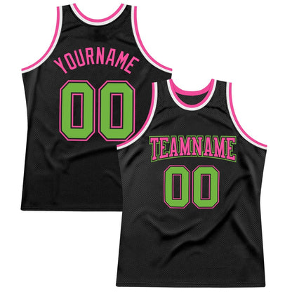 Custom Black Neon Green-Pink High-quality Throwback Basketball Jersey