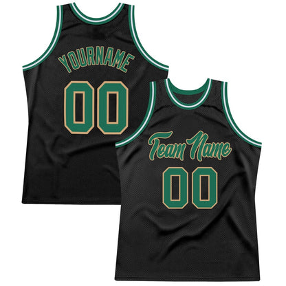 Custom Black Kelly Green-Old Gold High-quality Throwback Basketball Jersey