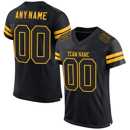 Custom Black Black-Gold Mesh High-quality Football Jersey