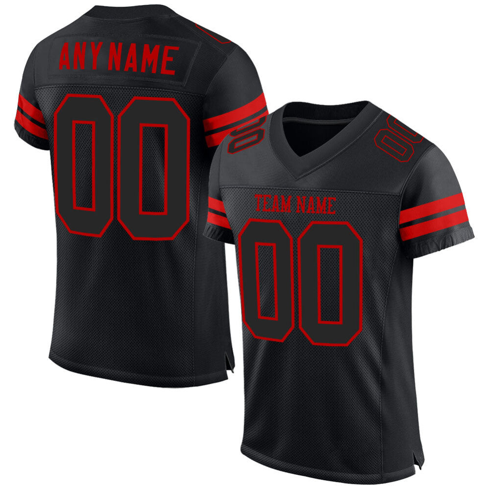 Custom Black Black-Red Mesh High-quality Football Jersey