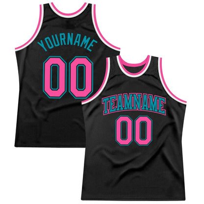 Custom Black Pink-Teal High-quality Throwback Basketball Jersey