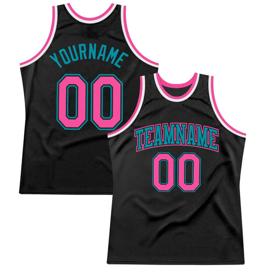 Custom Black Pink-Teal High-quality Throwback Basketball Jersey
