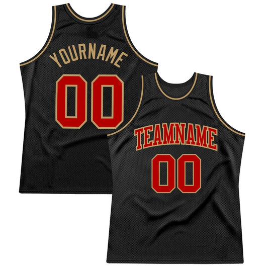 Custom Black Red-Old Gold High-quality Throwback Basketball Jersey